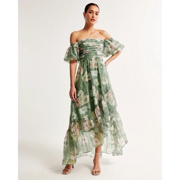 Abercrombie & Fitch Emerson Off-The-Shoulder Drama Organza Maxi Dress Size MT - Picture 2 of 9